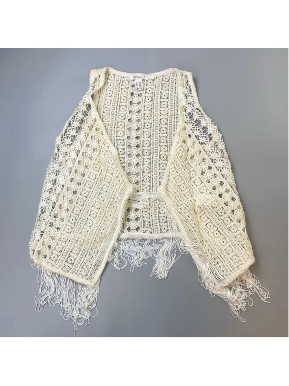 Vest Lace Fringe Womens M/L Boho Festival Cowgirl Coastal Hippie Beachy Feminine